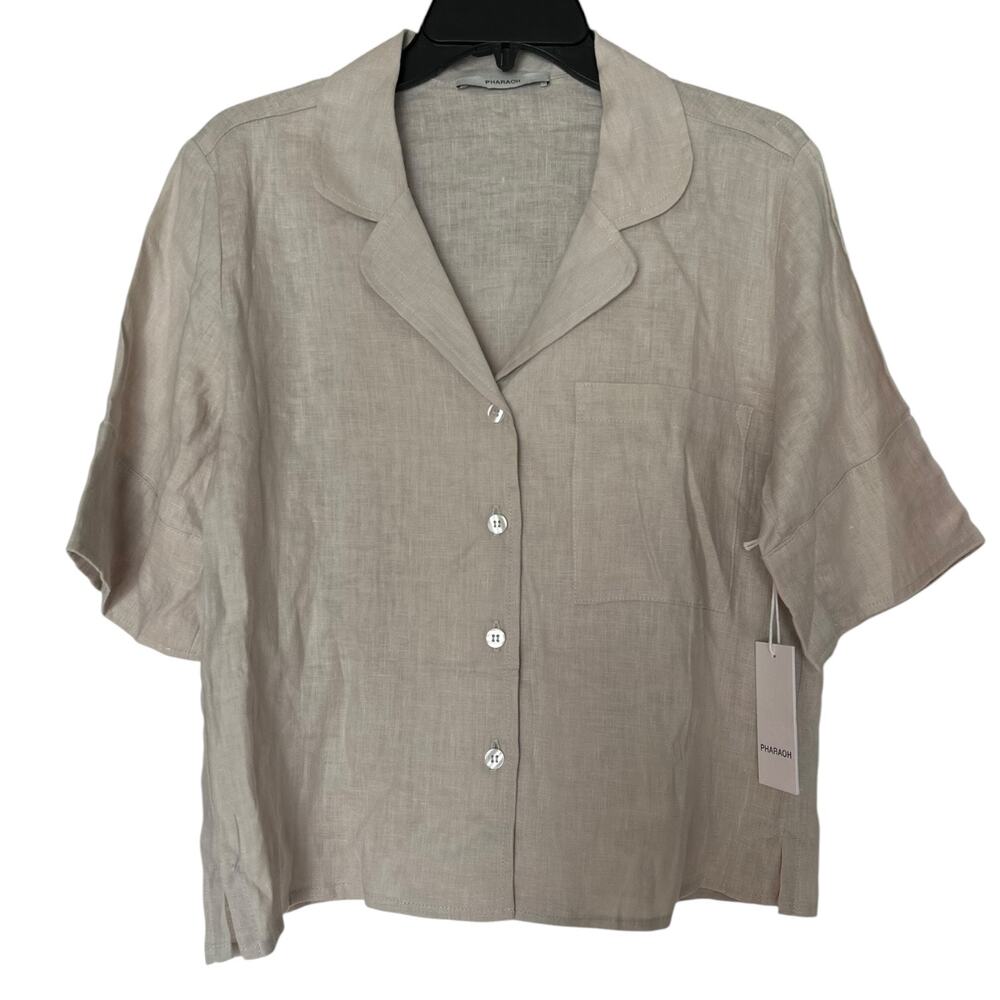 Pharaoh Collection Elliott PJ Top French Linen Shirt in Cement Size 2/M NWT
